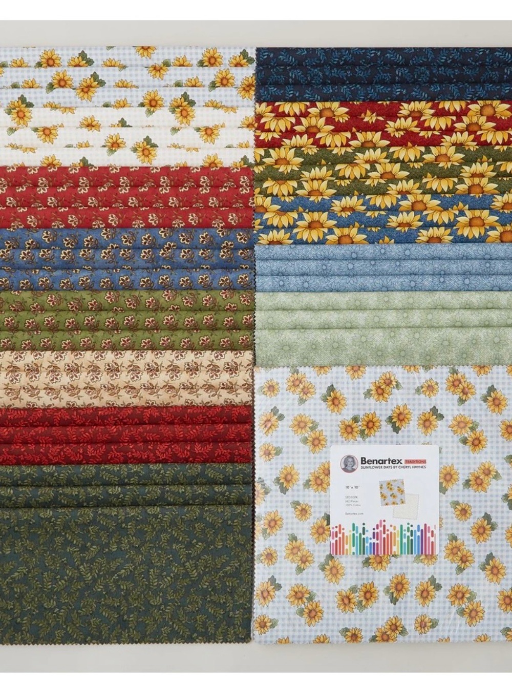 Sunflower Days 10" cotton Squares
by Cheryl Haynes for Benartex